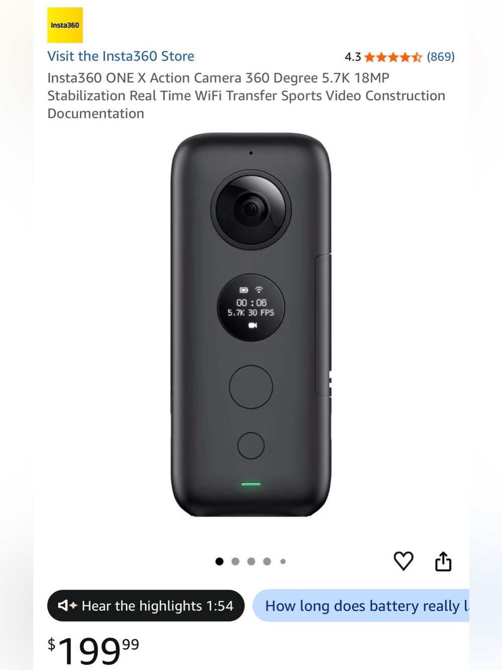 Insta360 ONE X Action Camera - Black